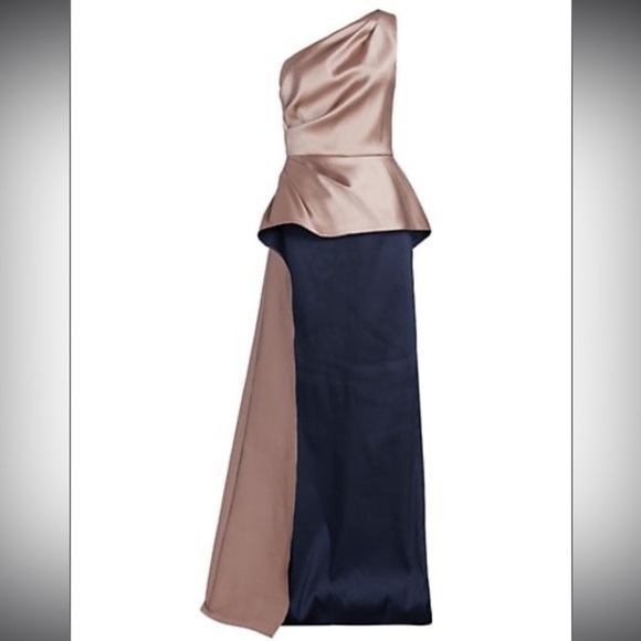 Teri Jon by Rickie Freeman One-Shoulder Peplum Gown - Size 10 - Picture 1 of 14